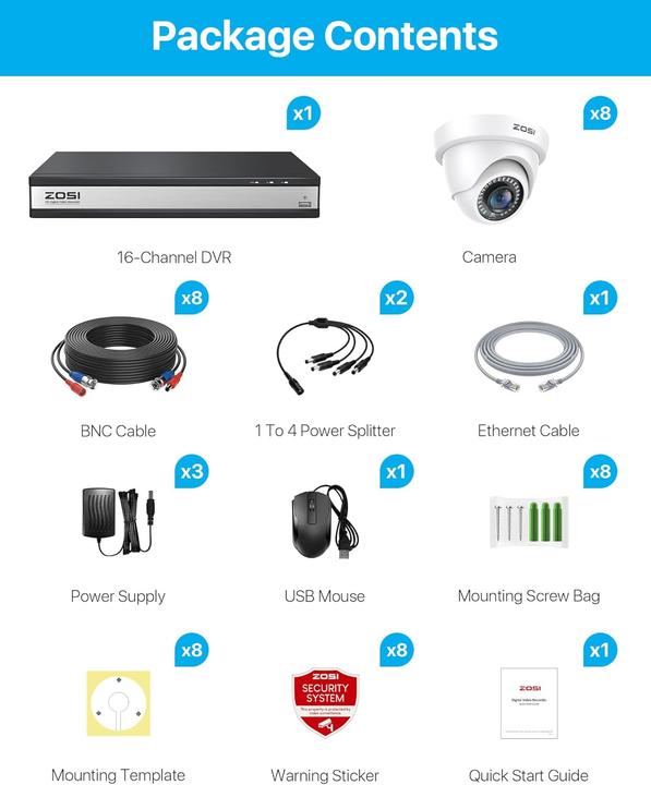 Produktbild Zosi 16-Kanal Überwachungskamera-Set mit DVR (8 Kameras)