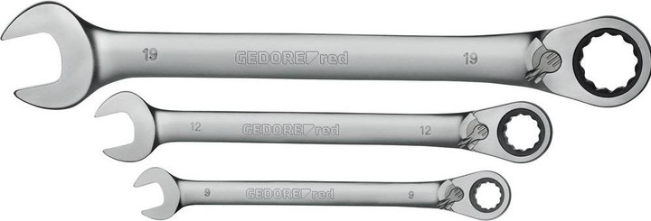 Gedore Red Combinatie ratel steeksleutelset omkeerbaar. metrisch 5 stuks (19 mm, 8 mm, 15 mm, 7 mm, 10 mm)