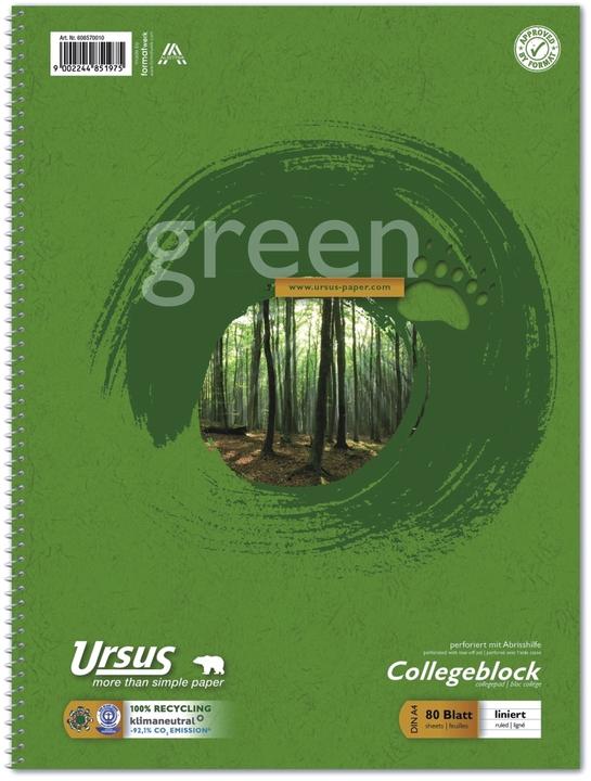 Image du produit Ursus Green Collegebook (A4, À rayures)