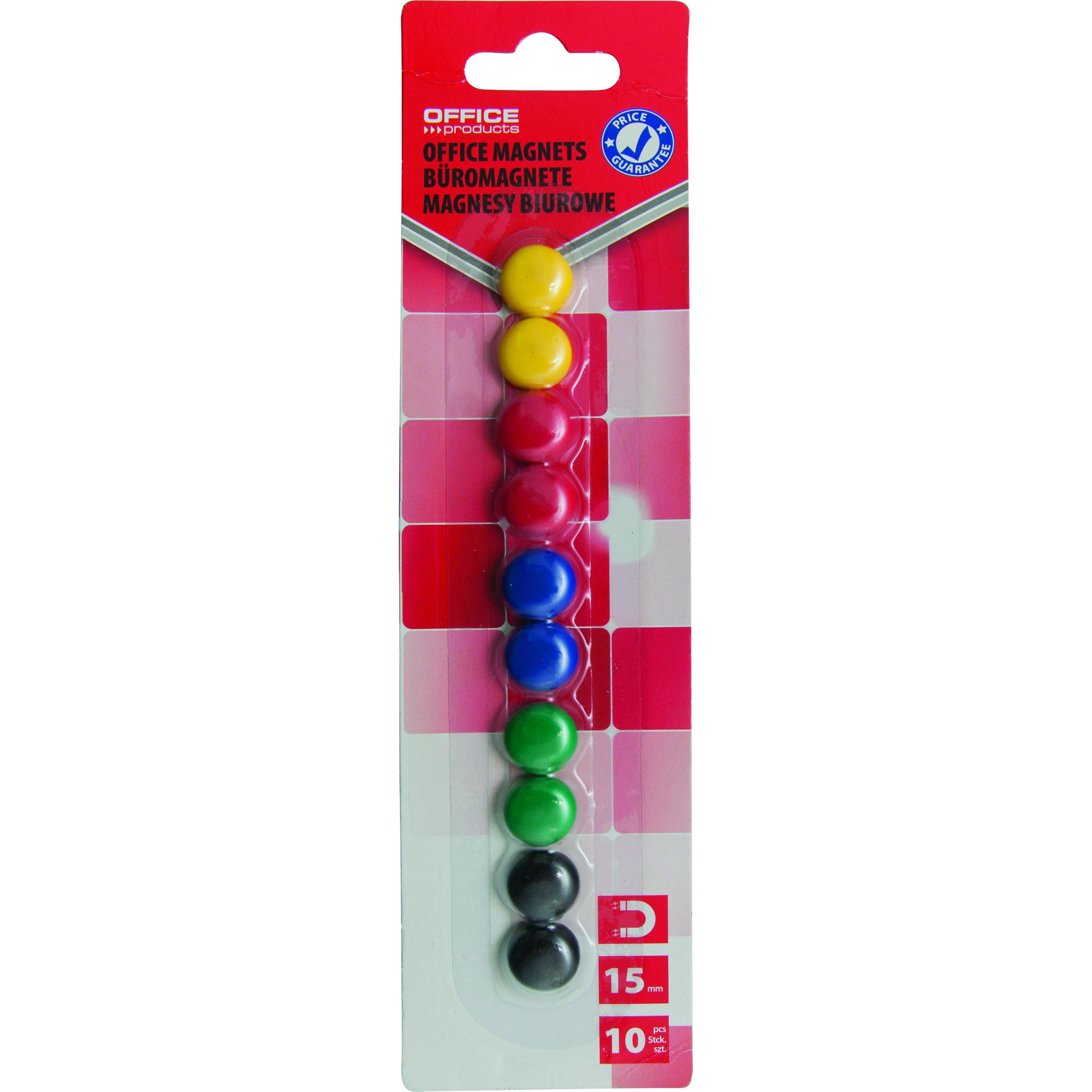 Office Products, Magneti, Magneti da esposizione rotondi, diametro 15 mm, 10 pezzi, blister, colori assortiti
