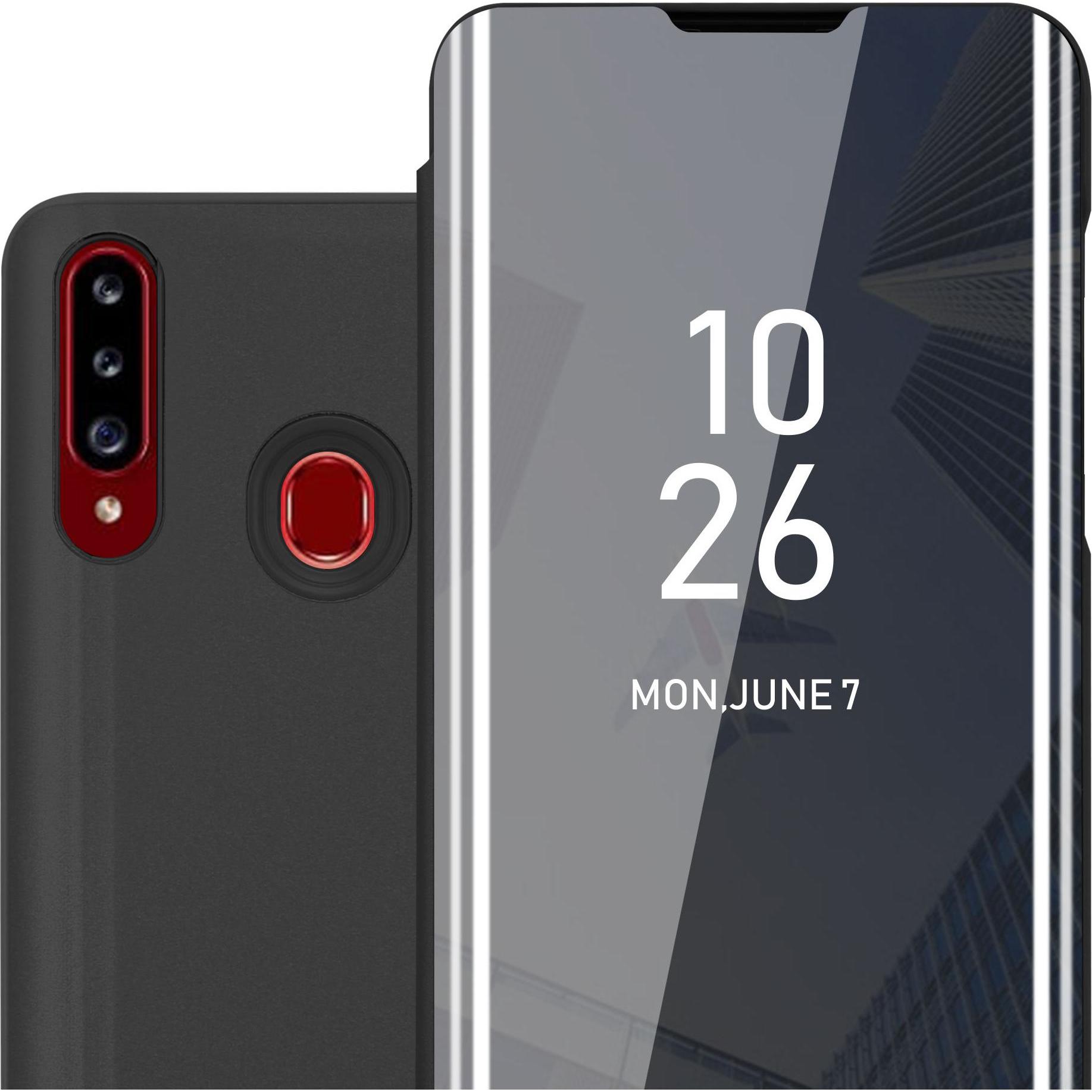 Cadorabo Book Smart View Spiegel Cover (Samsung Galaxy A20s), Smartphone Hülle, Schwarz