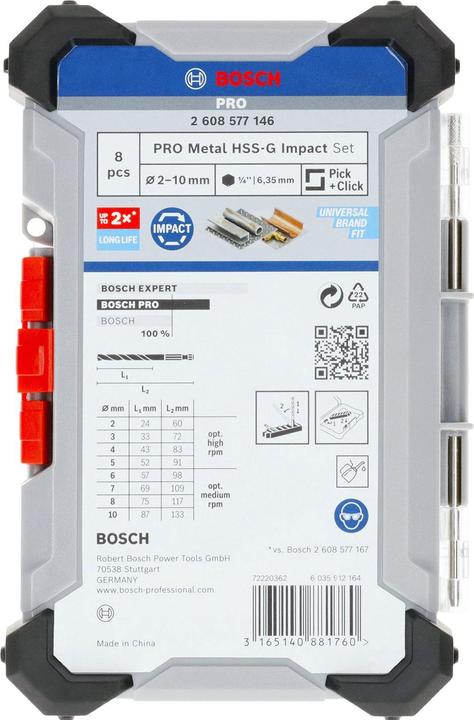 Immagine prodotto Bosch Professional Zubehör Set di punte elicoidali PRO Metal HSS-G, 8 pezzi. (3,0)