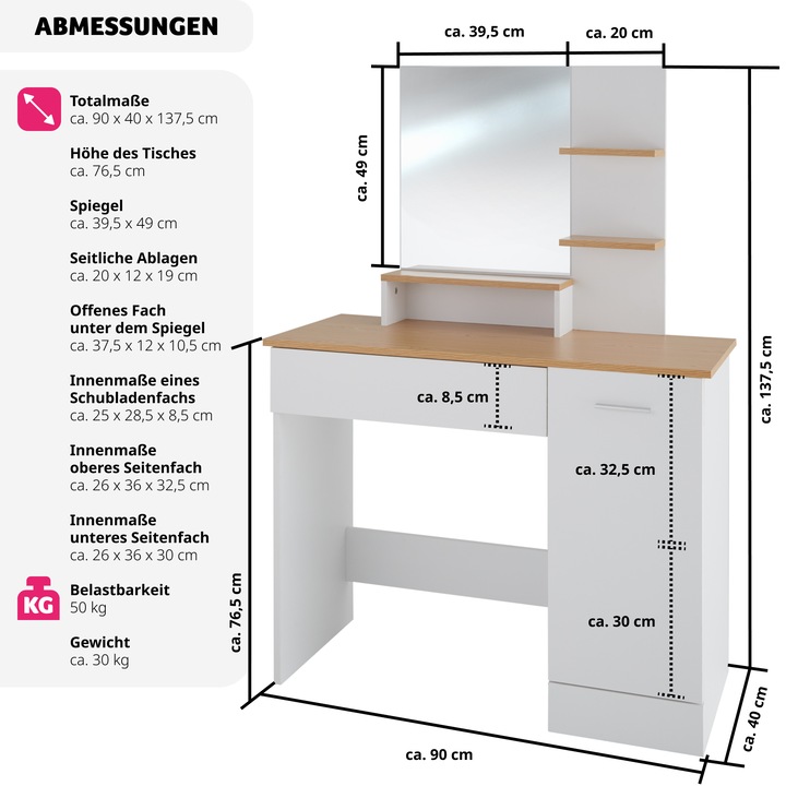 Immagine prodotto tectake Zoe (90 x 40 x 137,5 cm)
