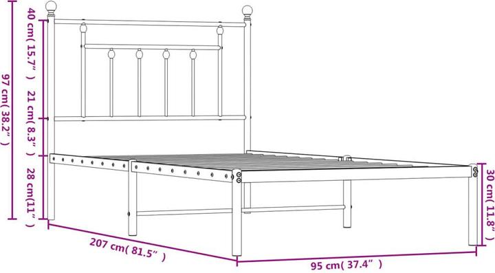 Produktbild VidaXL Bettgestell mit Kopfteil Metall Weiss 90x200 cm, Farbe (90 x 200 cm)