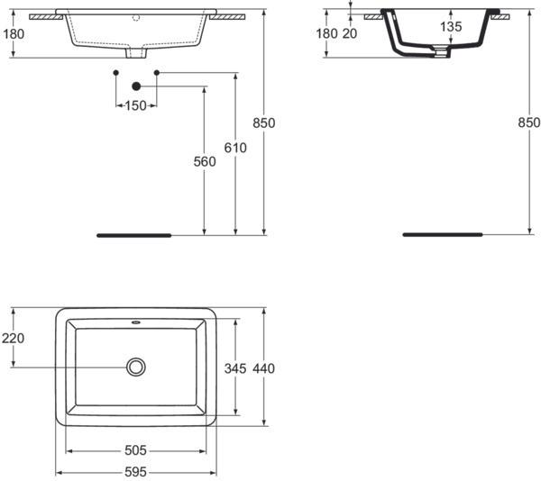 Actual product image Ideal Standard IDS insert washbasin STRADA 595x435x170mm white (595 mm, 430 mm)