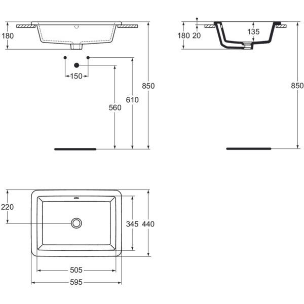 Thumbnail - Ideal Standard, Waschbecken, IDS Einsatzwaschtisch STRADA 595x435x170mm weiss (595 mm, 430 mm)