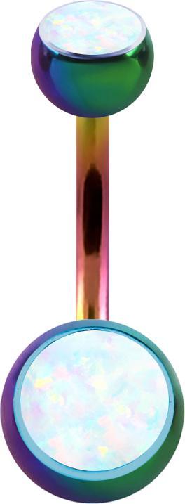 Image du produit Star Piercing Banane colorée avec deux boules d'opale blanche (Titane, sans laiton)