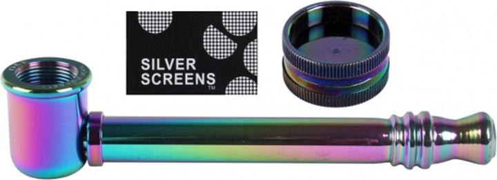 Moosmayr Glass Weed Pipe Rainbow + Grinder and 5 Screens