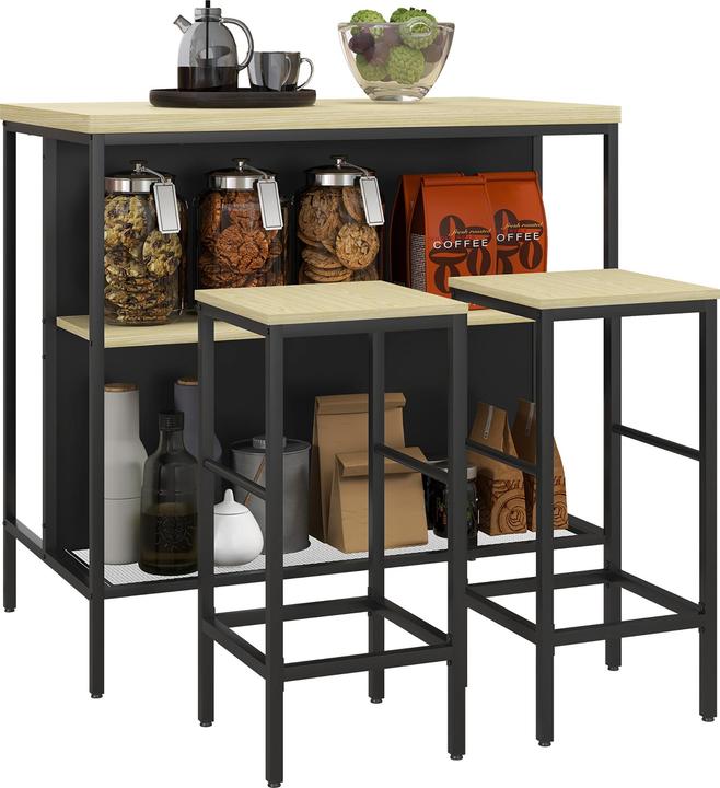 Homcom Bartisch mit Barhocker Set MDF, Stahl Eiche (100 x 60 x 95 cm)