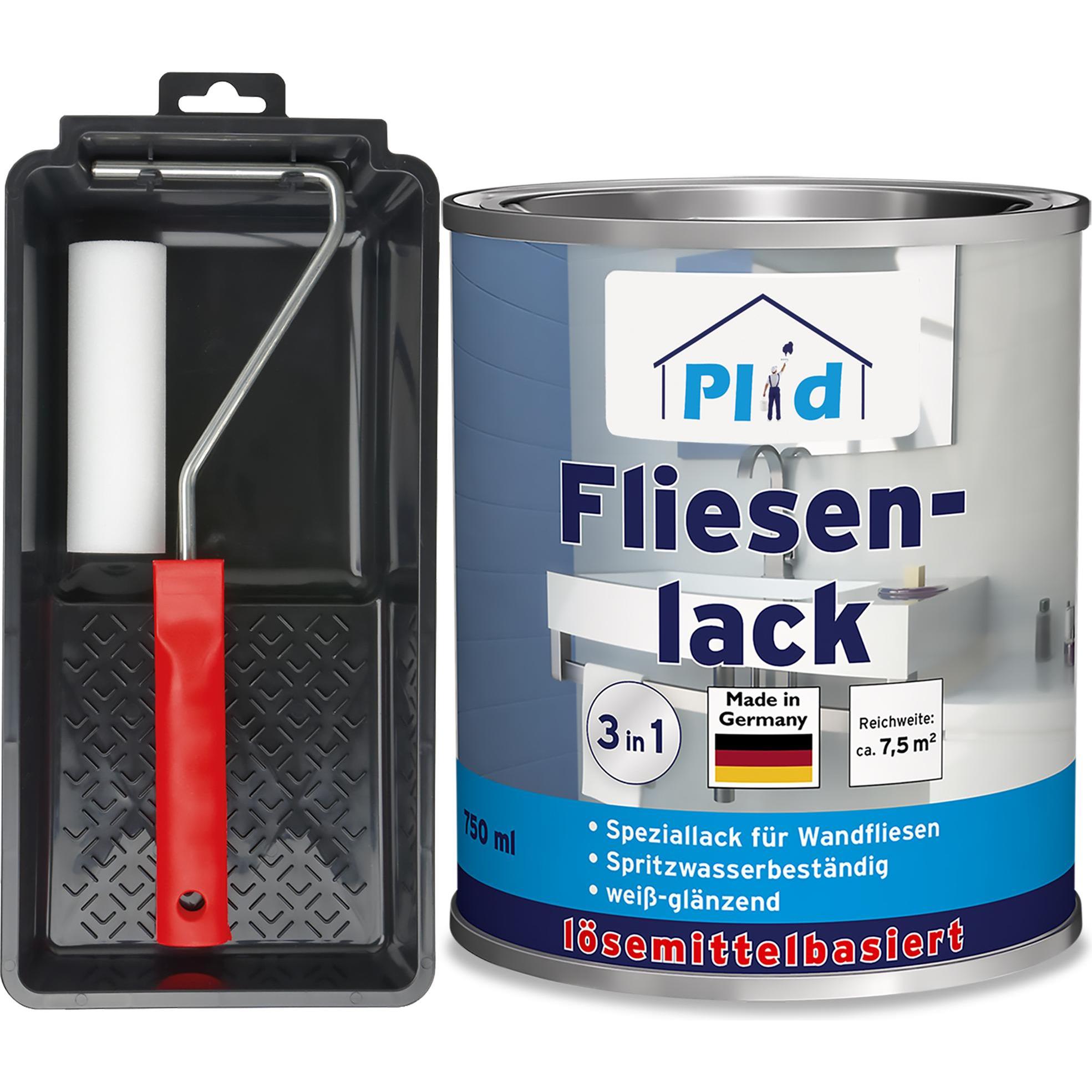 Plid, Lack, Fliesenlack Set 0,75l Weiss glänzend, für ca. 8m² / Fliesenfarbe Lackierset - Bad (Weiss, 0.75 l)