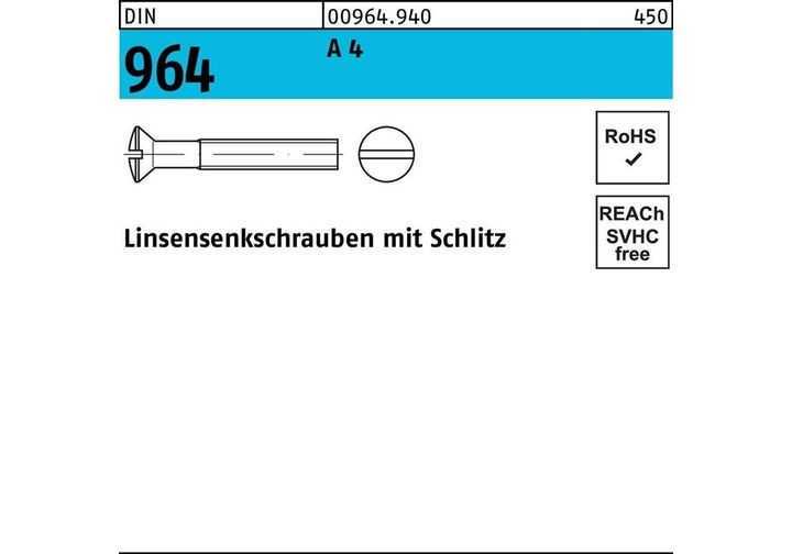 Produktbild Linsensenkschraube DIN 964 Schlitz M 5 x 30 A 4 (200 Schrauben pro Stück)