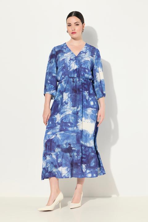 Immagine prodotto Ulla Popken Abito maxi con batik, effetto incrociato, scollo a V e maniche a 3/4 (54)