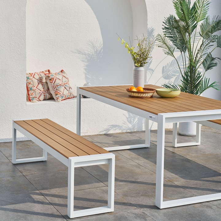 Produktbild Axi Tony Gartentisch mit 2 Bänken Weiss mit Polywood in Teakholz- (190 cm)