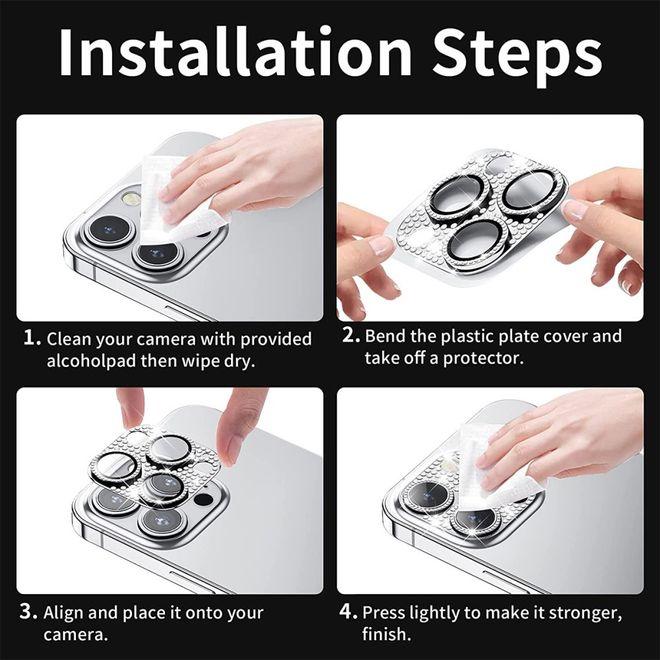 Produktbild Enkay Glasperlen Metall und gehärtetes Glas Kamera Schutz (1 Stk., Apple iPhone 16 Pro, Apple iPhone 16 Pro Max)