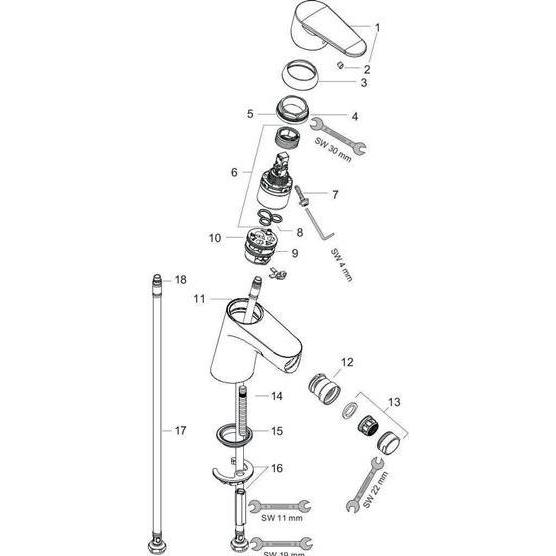 Thumbnail - hansgrohe, Badarmatur, Focus Einhebel-Bidetmischer mit Push-Open Ablaufgarnitur