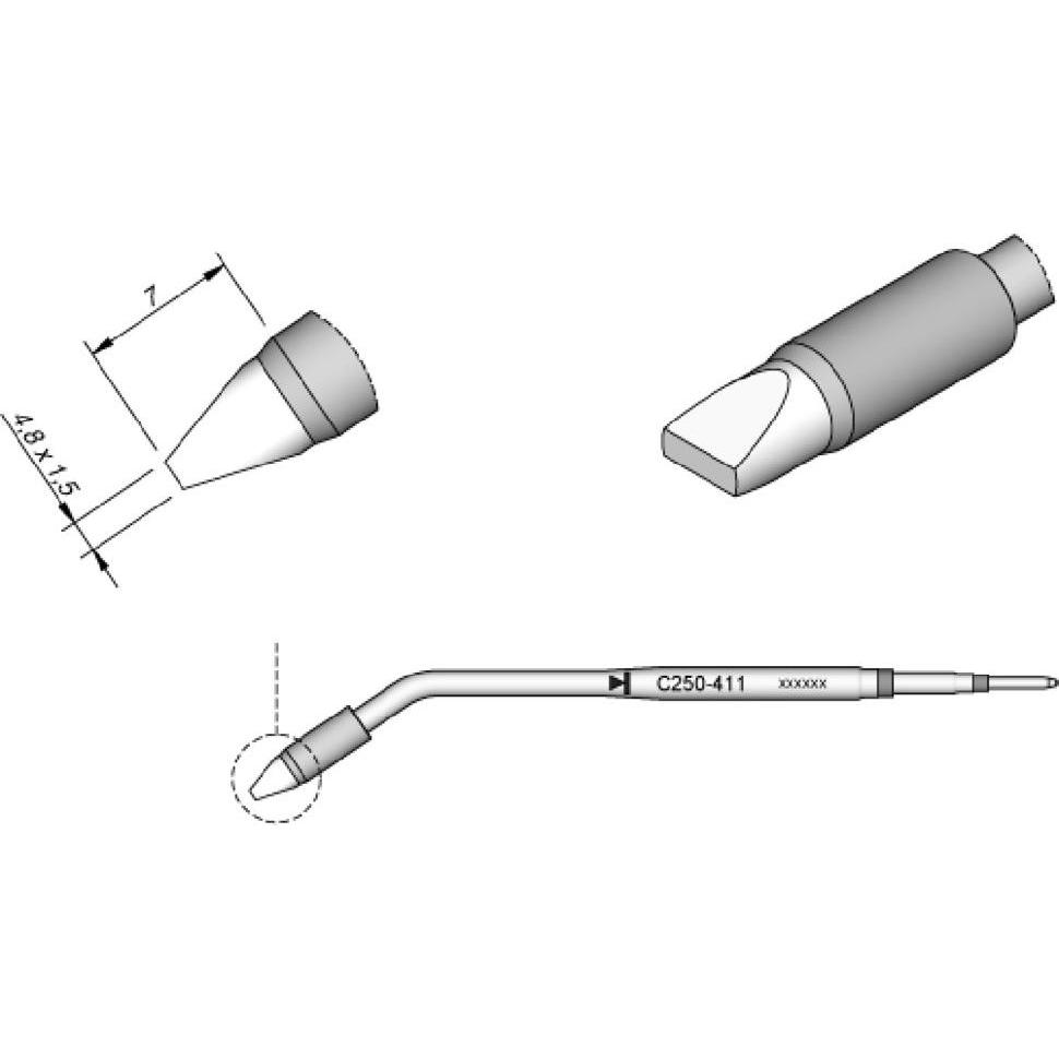 JBC Punta per saldatura serie C250, a scalpello, C250411/4,8 x 1,5 mm, dritta (Punta di saldatura), Accessori per saldatore