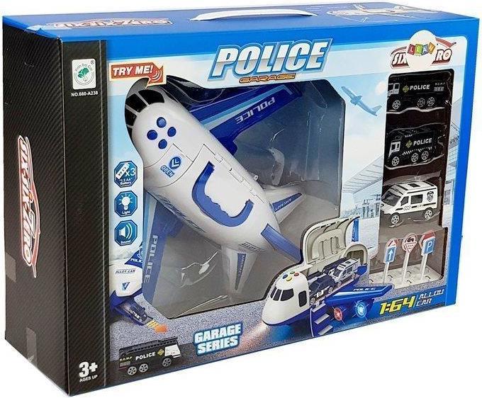 Produktbild Lean Toys Polizeiflugzeug mit Autos 1:64 mit Licht und Sound