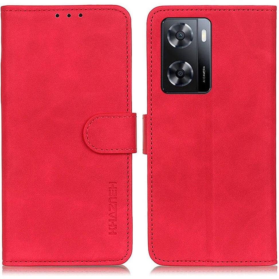 Cover-Discount OPPO A57s - Leder Etui Hülle rot (Oppo A57s), Smartphone Hülle, Rot