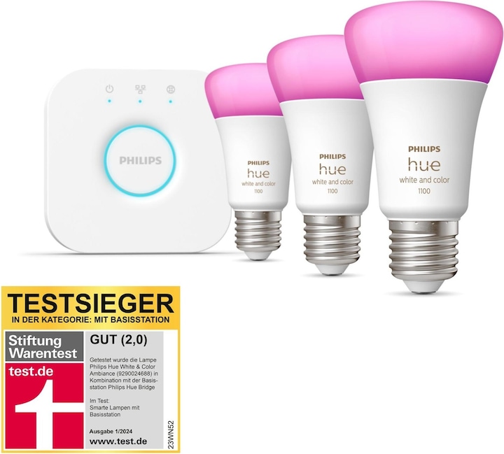 Philips Hue Starter-Kit (E27, 11 W, 1055 lm, 3 x, F)