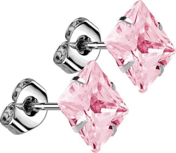 Image du produit Star Piercing Boucles d'oreilles avec cristal carré rose (sans laiton, Acier chirurgical 316L)