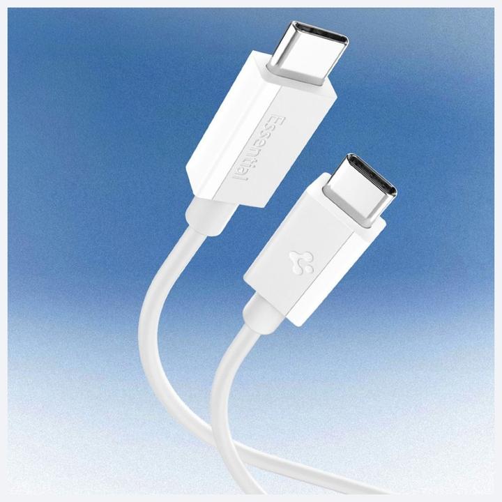 Actual product image Spigen - Data Cable Essential (EB6020CC) - Fast Charging, 2x Type-C, 60W, 480Mbps, 2m - White (2 m, USB 2.0, 60 W)