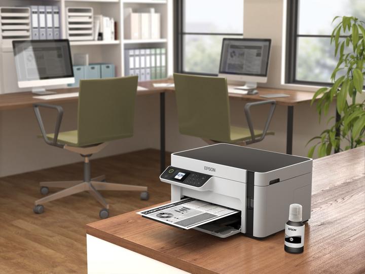 Image du produit Epson Imprimante compacte multifonction EcoTank M2120 Mono, jet d'encre, A4, Wi-Fi, blanc (Encre, Noir et blanc)
