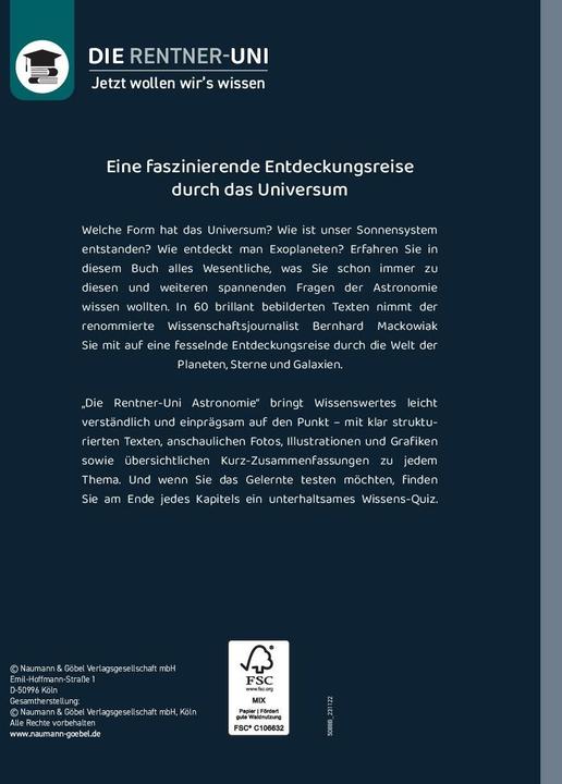 Produktbild Die Rentner-Uni - Astronomie (Deutsch, Bernhard Mackowiak, 2024)