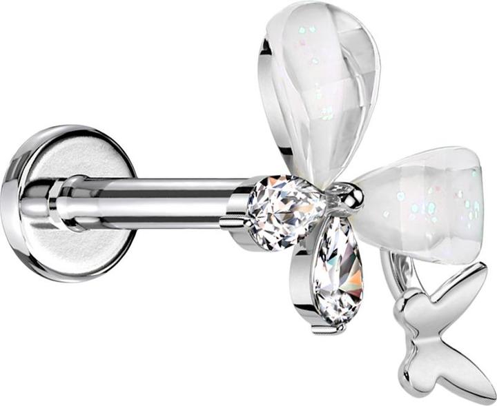 Immagine prodotto Star Piercing Micro Threadless Labret silber zwei Schmetterlinge silber Kristalle silber (Ottone, Acciaio chirurgico 316L)