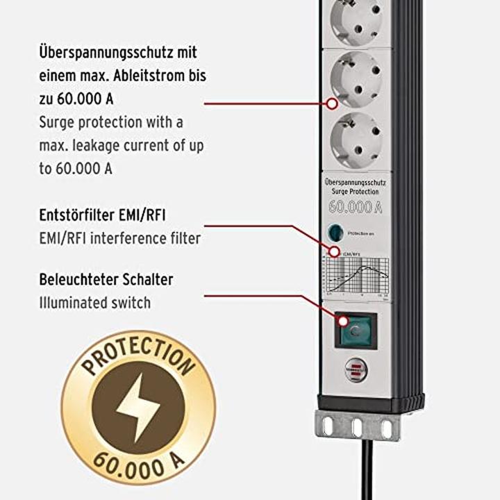 Image du produit Brennenstuhl 48,30cm (19"") Prises multiples Premium-Line, 6x (6 x, CEE 7/3, 3 m)