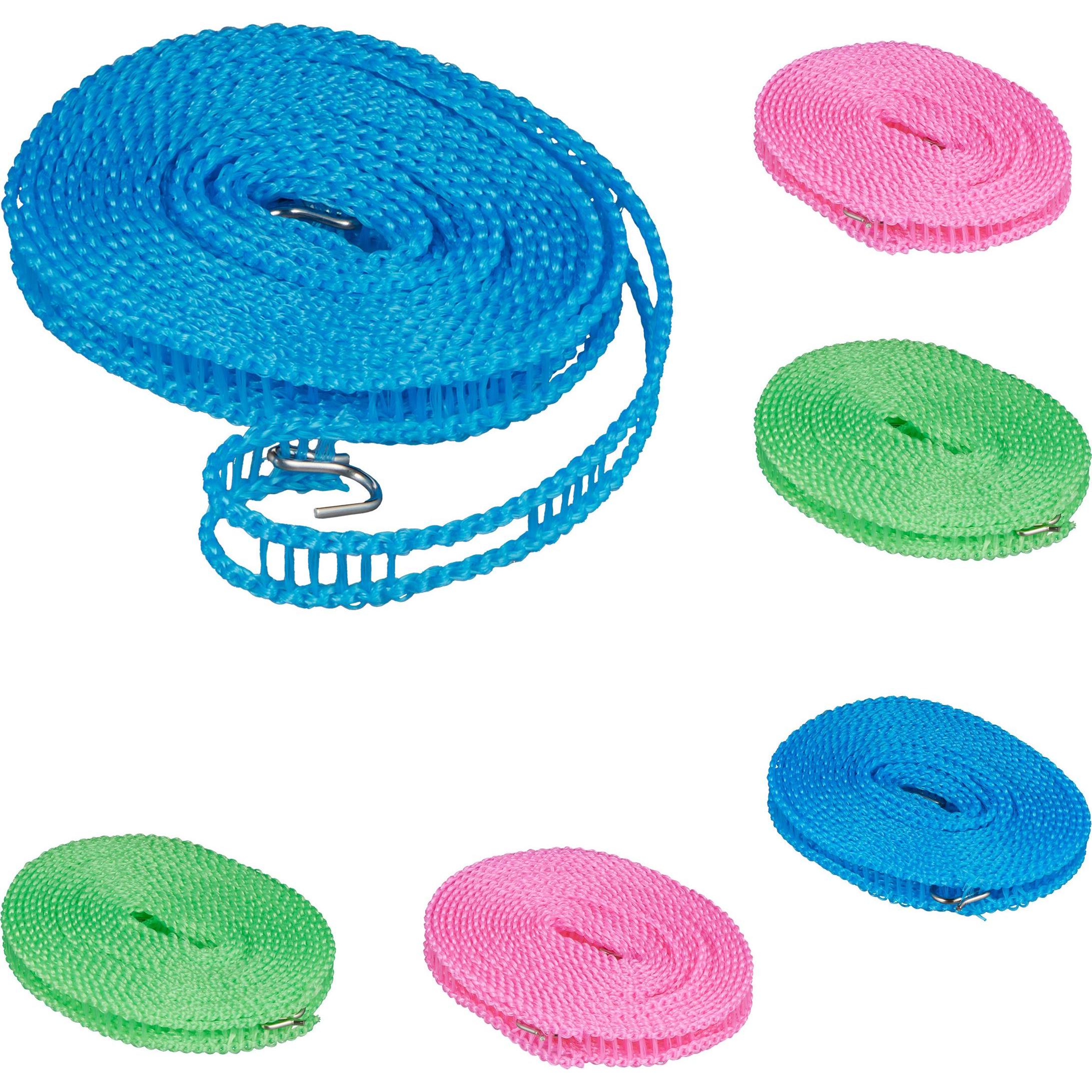 Relaxdays 6x Wäscheleine, Wäscheständer, Blau