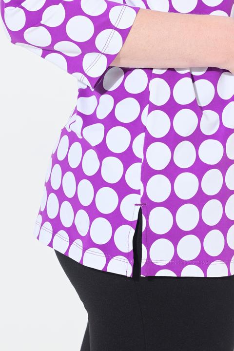 Image du produit Ulla Popken T-shirt en coton Pima, imprimé gros pois, col rond et manches 3/4, coupe évasée (42, 44)