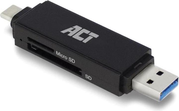 Actual product image USB 3.2 card reader, SD/micro SD, USB-C or USB-A, black (USB-C 3.2 Gen 1)