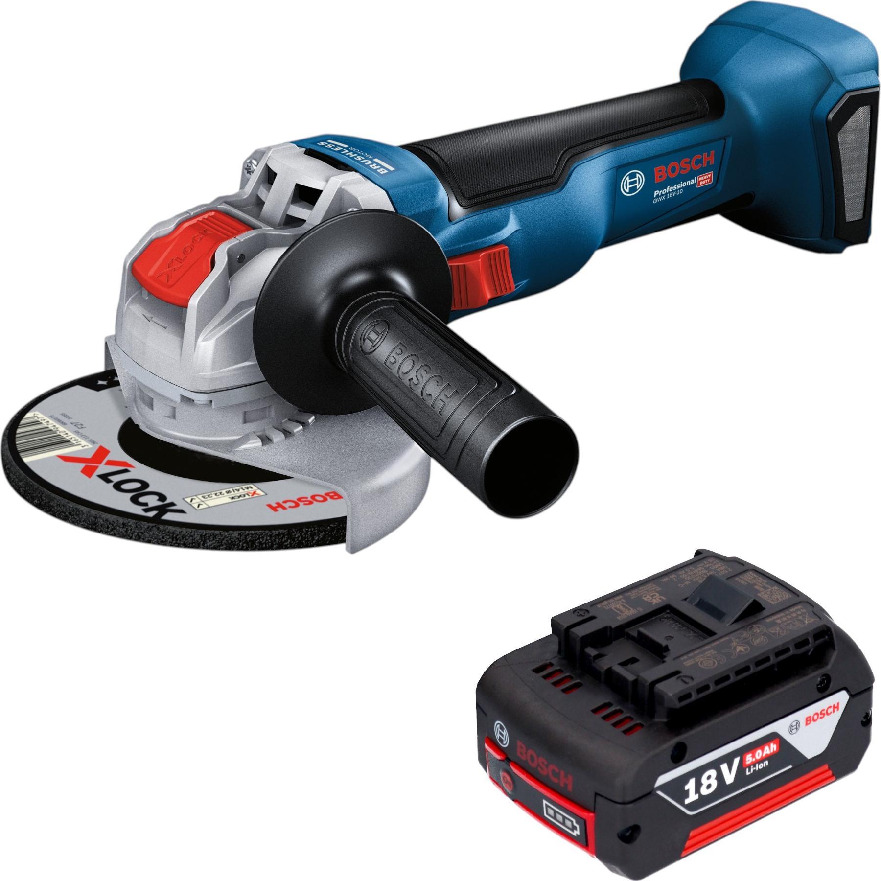 Bosch Professional, Smerigliatrice angolare, Bosch GWX 18V-10 Akku Winkelschleifer 18 V 125 mm Brushless + 1x Akku 5,0 Ah - ohne Ladegerät (125 mm)