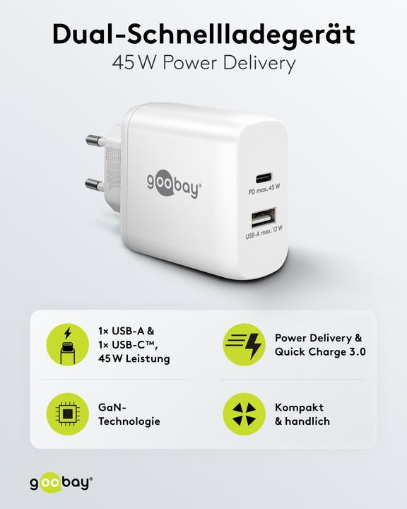 Actual product image Goobay USB-C PD Dual Quick Charger 45 W white (45 W)