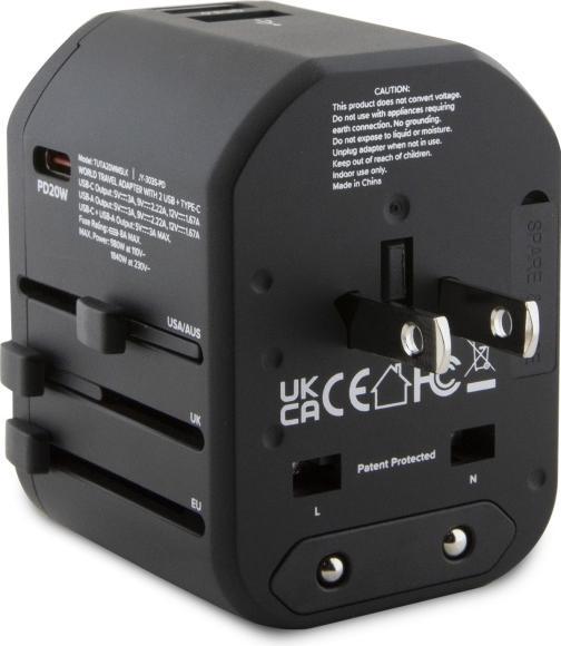 Produktbild Tumi TUTA20WMSLK travel adapter 20W USB-C / 2xUSB-A black (USB-C, 3 Ports)