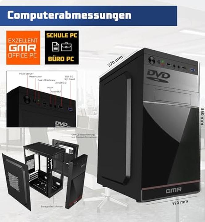 Productafbeelding GMR Intel i7 Business Office Multimedia PC mit 3 Jahren Garantie, 32 GB RAM, 1000 GB SSD, Windows 11 Pro (32.77 GB, 1000 GB)