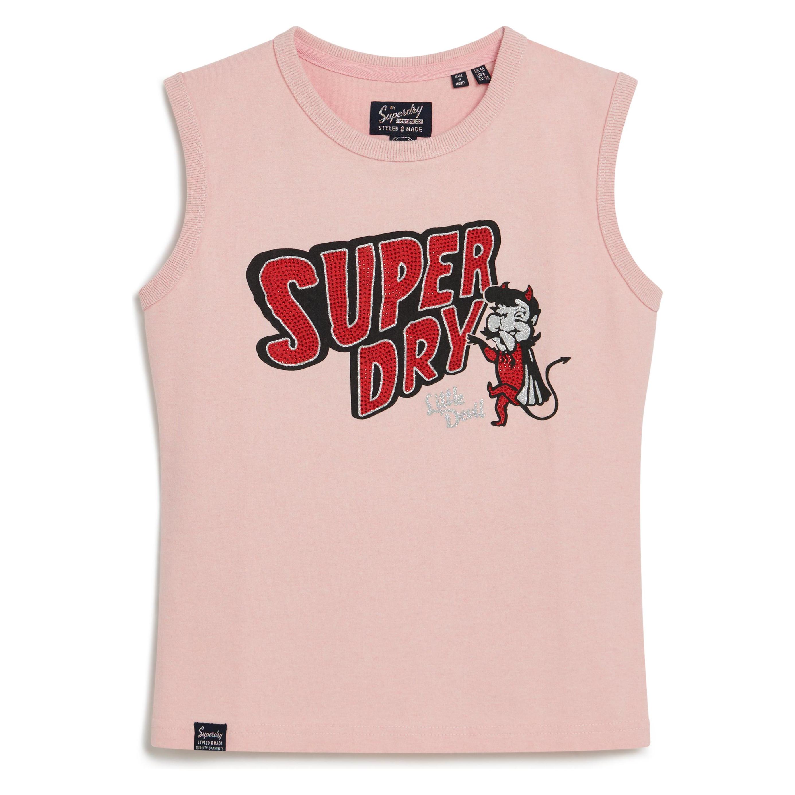 Superdry, Damen, Shirts, Schmal Geschnittenes Retro-Tanktop Mit Verzierung, Pink, (10XL)