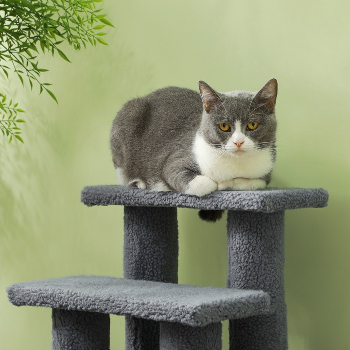 Produktbild PawHut Katzentreppe mit 4 Stufen (60 cm, Grau)