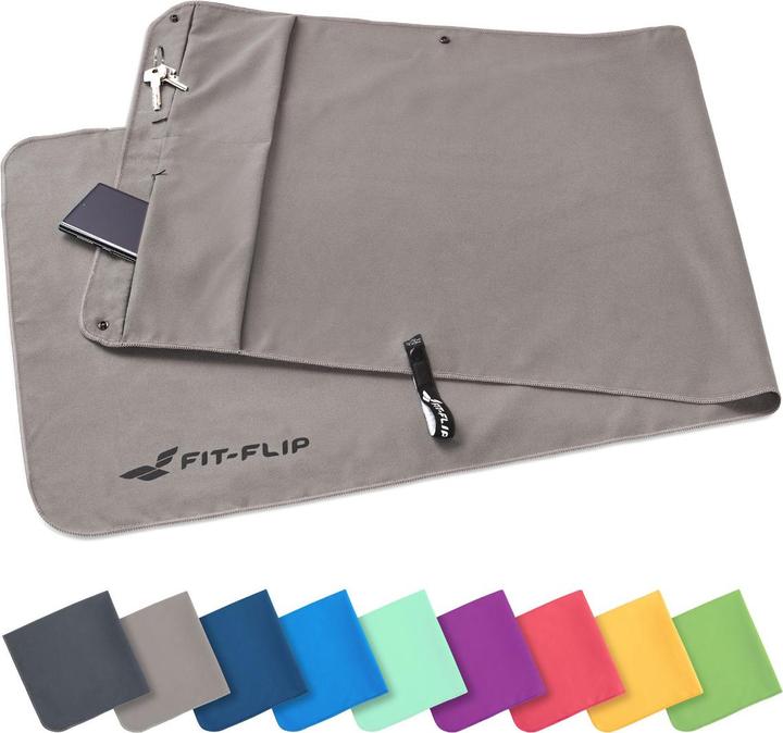 Fit-Flip Fitnesshandtuch Mikrofaser mit Reissverschlusstasche 130x48cm (130 x 48 cm)