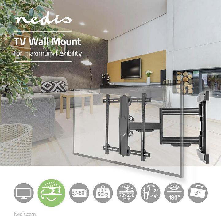 Image du produit Nedis Support mural TV entièrement mobile, 37-80 (Mur, 50 kg, 37" - 80")
