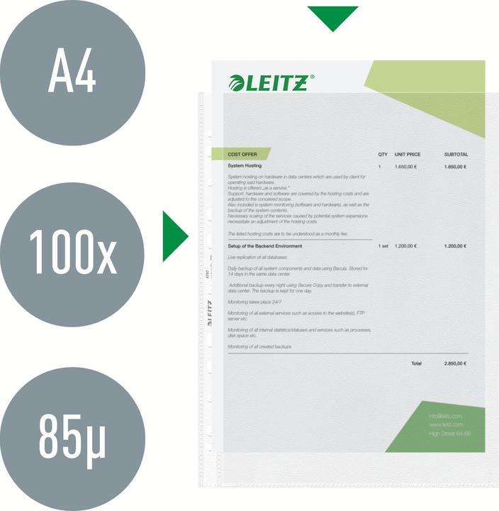 Image du produit Leitz Pochettes pour prospectus (A4, 100 x)