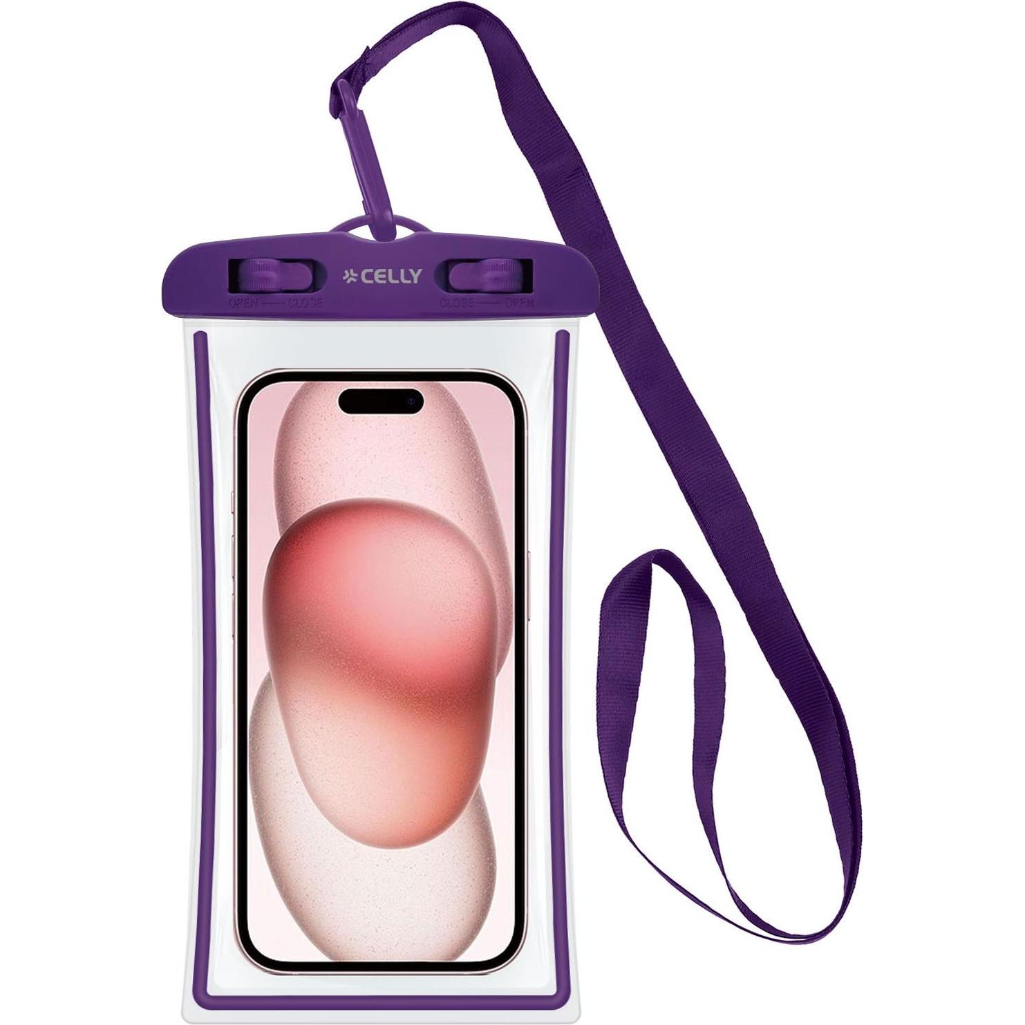 Celly Transparentes Gehäuse bis zu 7' (Smartphones bis 6.5 Zoll), Smartphone Hülle, Violett