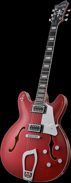 Actual product image Hagstrom Electric Guitar, Super Viking, Wild Cherry Transparent Flame