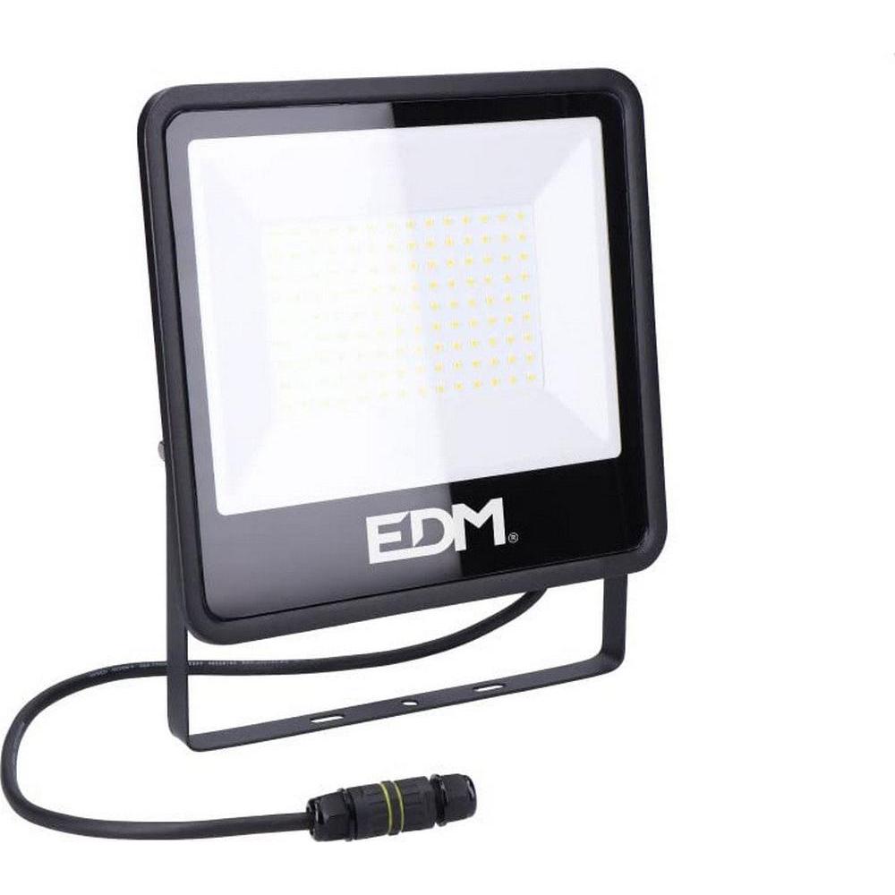 EDM Led projector light 100 w 8200 lm 6400 k cold light black series - 24,6 x 22,8 x 2,9 cm (100 W, LED), Faro, Nero