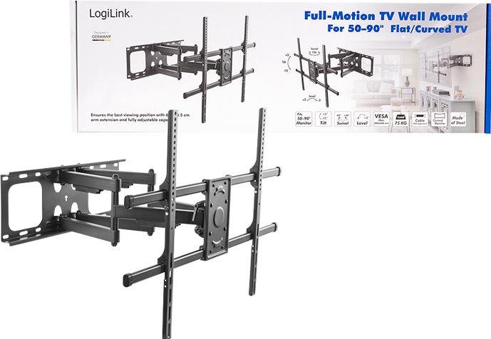 Immagine prodotto LogiLink Staffa per monitor inclinabile e girevole 50-90 pollici (127 cm - 229 cm) max 75 kg max Versa 600 x (Muro, 90", 75 kg)