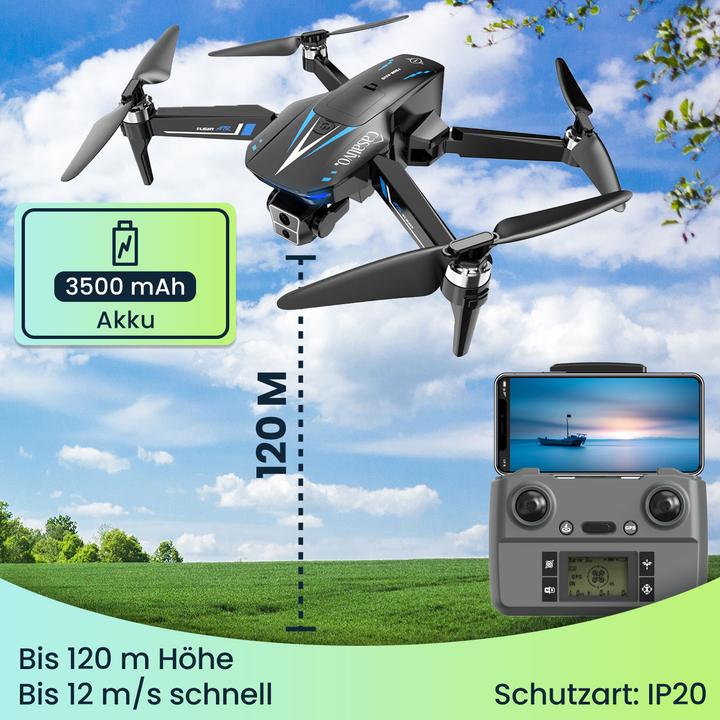Actual product image Casativo GPS-Drohne mit Full-HD-Kamera, faltbar, 800m Reichweite, inkl. Zusatzakku (25 min, 456 g)