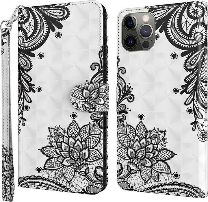 Produktbild Cover-Discount iPhone 14 Pro - Etui Glitzer Effekt Blumen weiss (Apple iPhone 14 Pro)