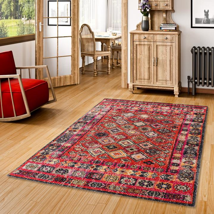 Produktbild Pergamon Kurzflor Designer Teppich Modern Vintage Orient Muster (140 x 200 cm)