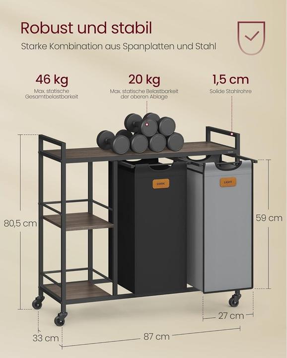 Image du produit Vasagle Wäschekorb mit Ablage Schwarz-Grau (100 l)