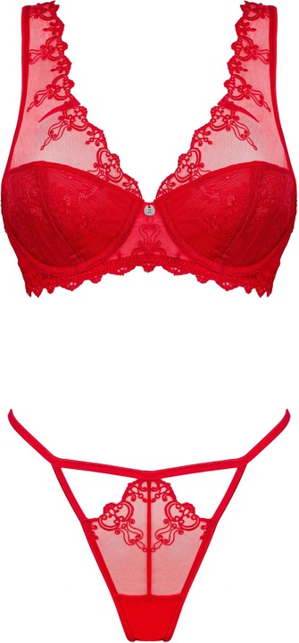 Actual product image Obsessive Lonesia Lace Bra Set With Sexy Panties - Red (S, M, S/M)
